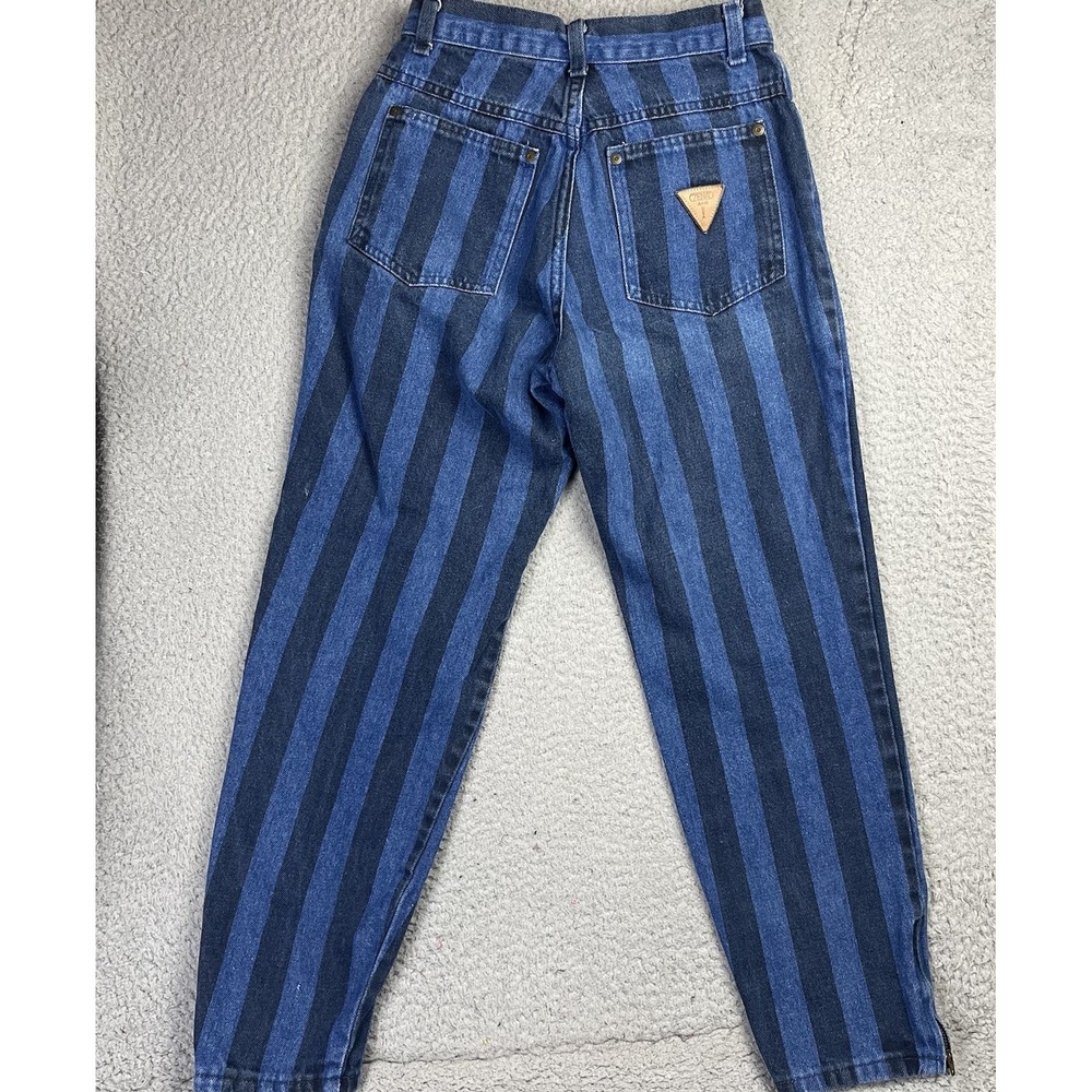 VTG Zena Jeans Women Sz 8 Blue Striped HighRise Taper Grunge 90s Bareback - Picture 3 of 14